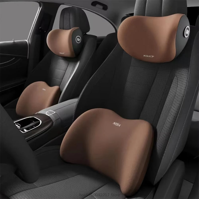 Compressible car headrest and lumbar support kit memory foam breathable seat cushion neck pillow interior decoration accessories