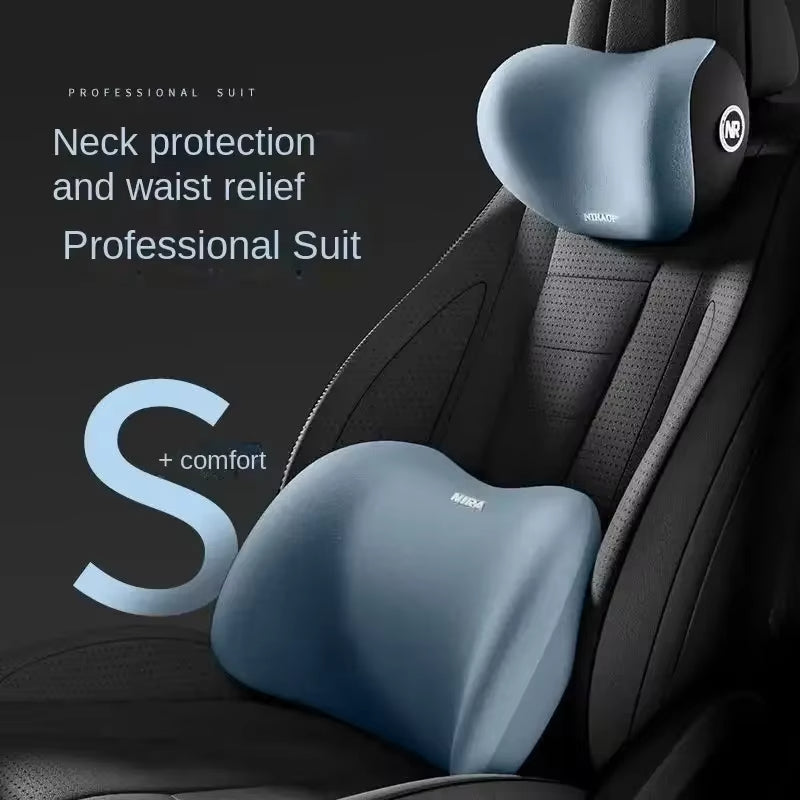 Compressible car headrest and lumbar support kit memory foam breathable seat cushion neck pillow interior decoration accessories