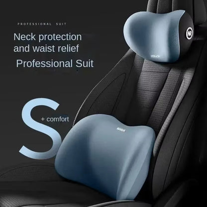 Compressible car headrest and lumbar support kit memory foam breathable seat cushion neck pillow interior decoration accessories