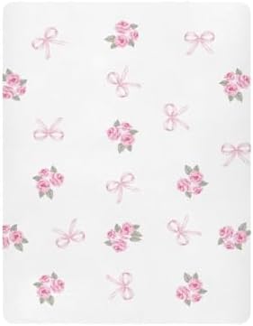 KICPOAY Fitted Crib Sheets with Pink Rose Ribbons and Leaves