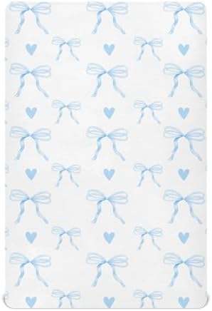 KICPOAY Fitted Crib Sheets Blue Bow Heart Pattern