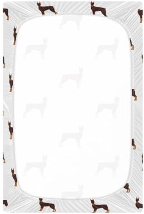 KICPOAY Fitted Crib Sheets Doberman Cartoon Stretchy Playard Sheets for Baby Toddler