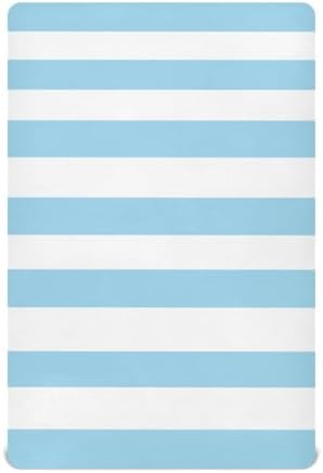 Fitted Crib Sheet Blue White Stripes Stretchy Playard Sheet for Baby