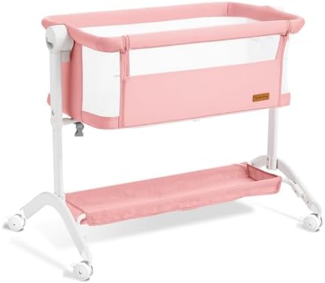 Taylengrow Baby Bassinet Bedside Sleeper - All-Mesh 5 Height Adjustments Pink
