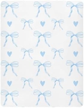 KICPOAY Fitted Crib Sheets Blue Bow Heart Pattern