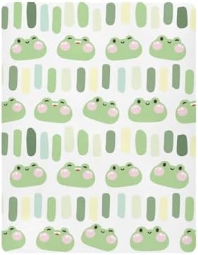 Cute Frog Green Stripe Fitted Crib Sheet for Baby Toddler