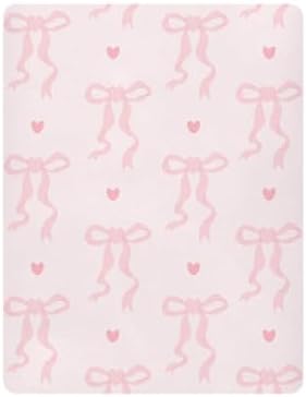 KICPOAY Fitted Crib Sheets with Coquette Ribbon Bow Hearts Pattern