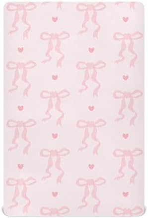 KICPOAY Fitted Crib Sheets with Coquette Ribbon Bow Hearts Pattern