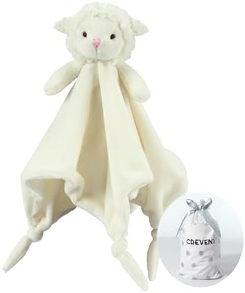 CREVENT Cozy Plush Baby Security Blanket Loveys with Animal Face Ivory Sheep