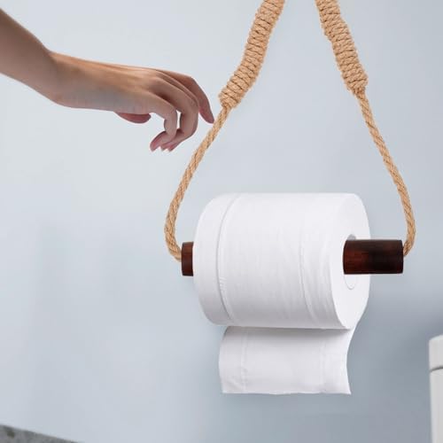 Cabilock Wood Rope Toilet Paper Holder Wall Mount Decor
