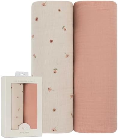 Elys Co Muslin Swaddle Blanket 2-Pack - Pink Garden Print