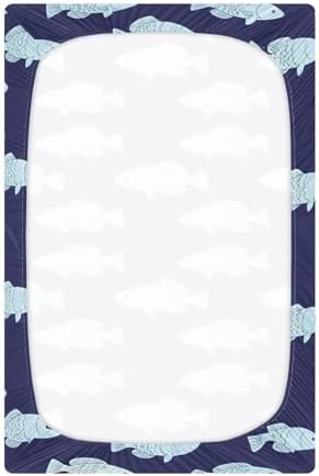 Jihqo Navy Blue Fishes Crib Sheets Pack N Play Set
