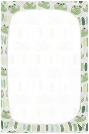 Cute Frog Green Stripe Fitted Crib Sheet for Baby Toddler