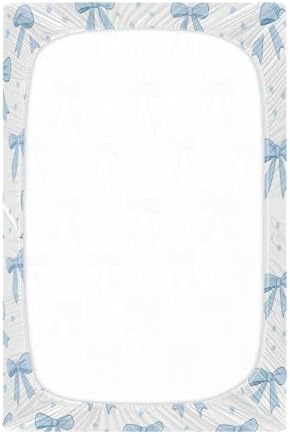 Jihqo Blue Bows Crib Sheets Pack N Play Set