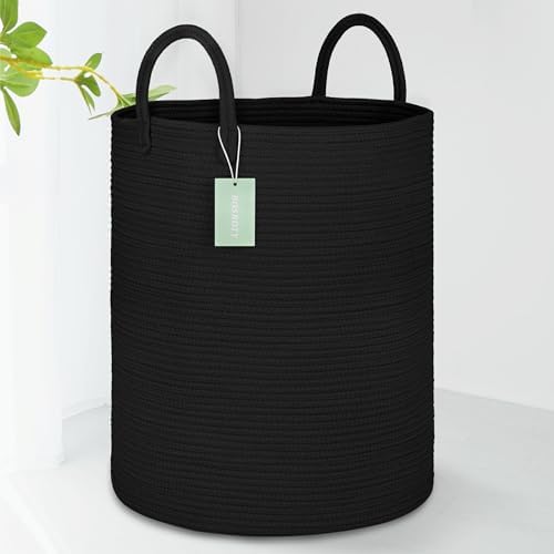 BOSROTY Large Cotton Rope Laundry Hamper 65L Black 1