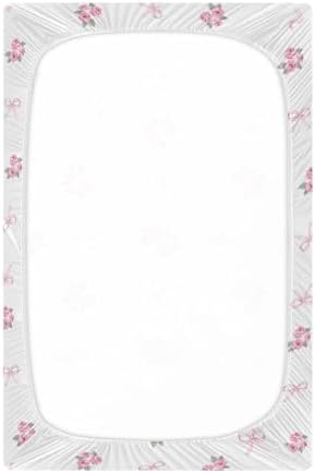KICPOAY Fitted Crib Sheets with Pink Rose Ribbons and Leaves