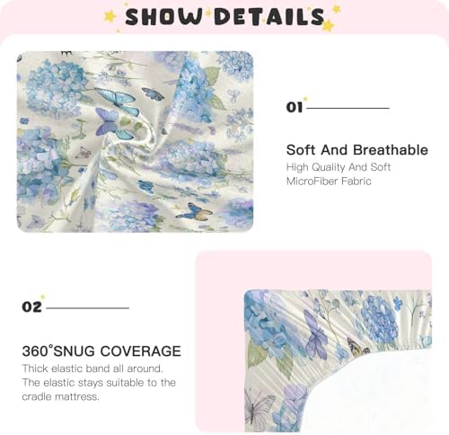Jihqo Blue Hydrangeas Crib Sheets 52x28 Inch
