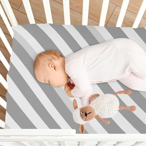 Wassud Gray Stripes Crib Sheets Set for Boys Girls