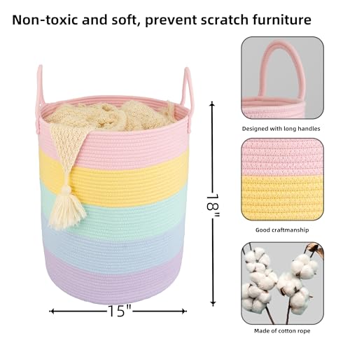 Rainbow Woven Laundry Hamper for Kids Bedroom Storage