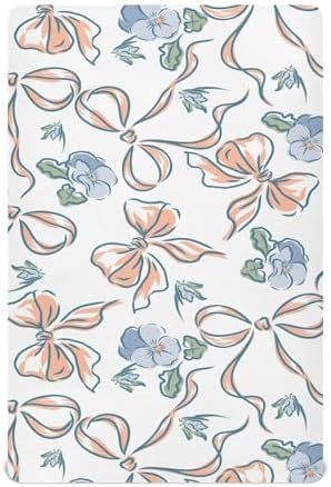 KICPOAY Fitted Crib Sheets with Pansies Flower Ribbons for Baby Toddler