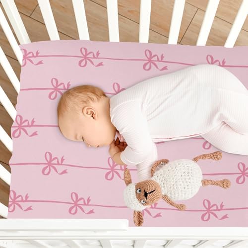 KICPOAY Fitted Crib Sheets with Bow Ribbons Stripy Design