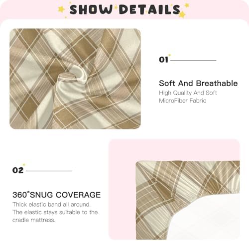 Wassud Light Brown Plaid Crib Sheets for Boys Girls