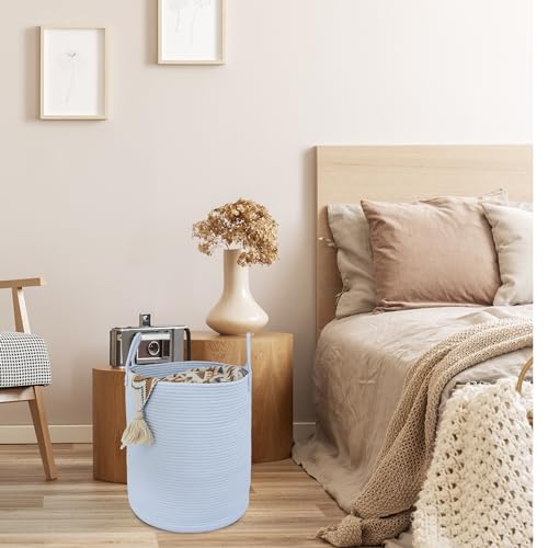 Cotton Rope Laundry Hamper with Handles - Light Blue 1