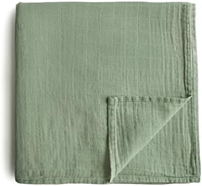 Mushie Muslin Baby Swaddle Blanket - Sage