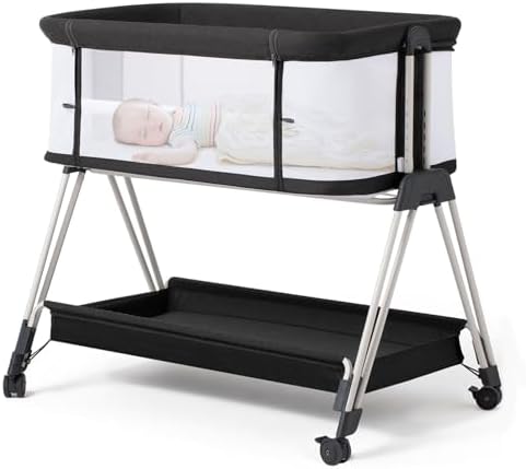 Fodoss Bedside Bassinet with Wheels and Storage Tray
