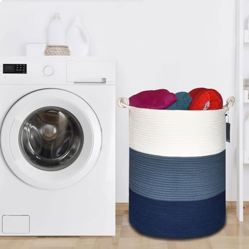 COMSE Extra Large Cotton Rope Storage Basket 157x217 WhiteCadet BlueNavy Blue