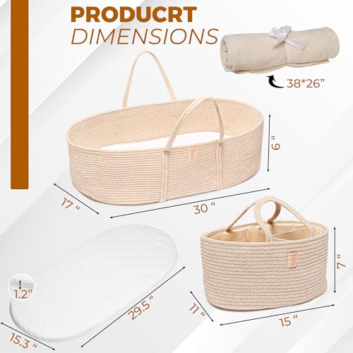 Trendy Baby Changing Basket Set of 4 Waterproof Pad Cotton Blanket Bassinet Topper