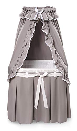 Badger Basket Majesty Canopy Bassinet with Storage Rocking Cradle Bed Oval GrayWhite