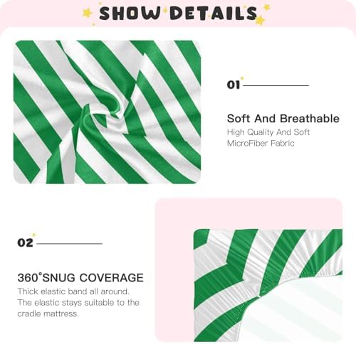 KICPOAY Stretchy Crib Sheets Green White Diagonal Lines
