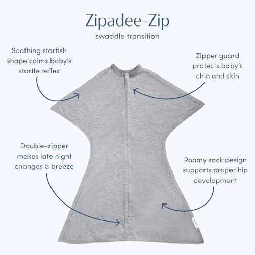 SleepingBaby Zipadee-Zip Transition Swaddle - Hall of Fame Grey Heather