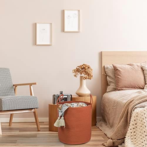 Cotton Rope Laundry Hamper - Tall 15D x 18H Rust Red