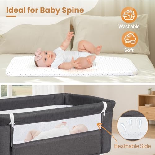JOYMOR 3 in 1 Portable Bedside Bassinet with Wheels and Adjustable Height