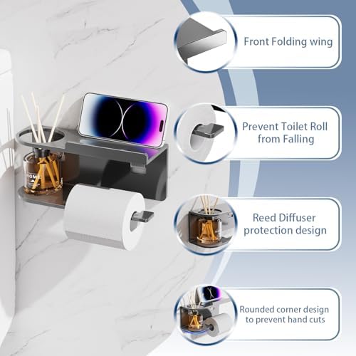 Toilet Paper Holder Wall Mount - Durable Stainless Steel with Shelf 1