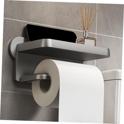 Wall-Mounted Paper Towel Holder with Shelf Gray Double Roll Hanger