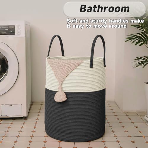 JMvicyroam Large Woven Laundry Basket Hamper 100L White Black