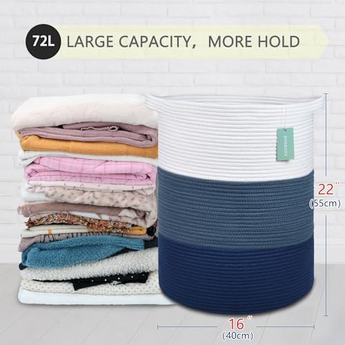 BOSROTY Large Woven Laundry Basket 72L 16x22 Multi-Use Storage