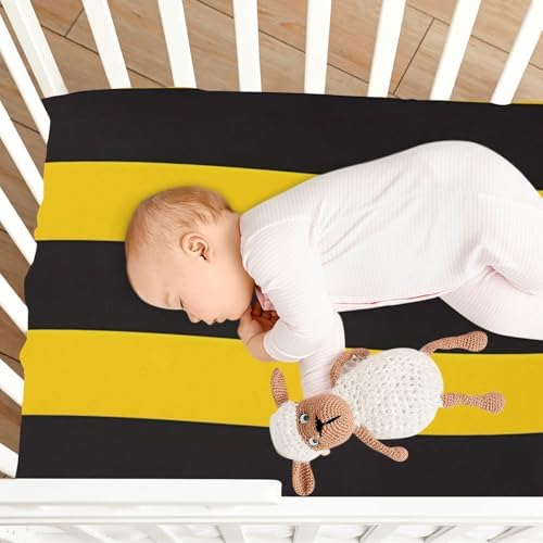JIPONI Bees Stripe Soft Crib Sheet - Pack Play Fitted Sheet