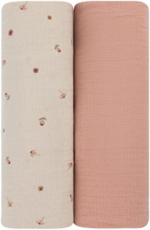 Elys Co Muslin Swaddle Blanket 2-Pack - Pink Garden Print
