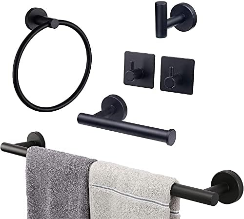 TocTen 6-Piece Matte Black Bathroom Hardware Set