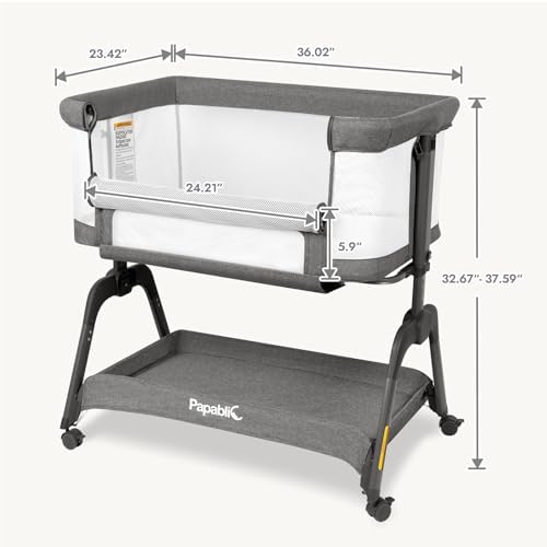 Papablic Baby Bassinet with Mesh and Storage Grey