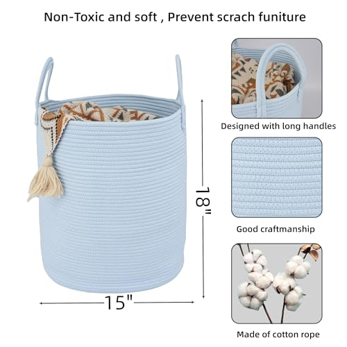 Cotton Rope Laundry Hamper with Handles - Light Blue 1
