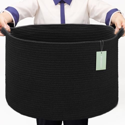 Extra Large Blanket Basket 22x14 Black Cotton Rope