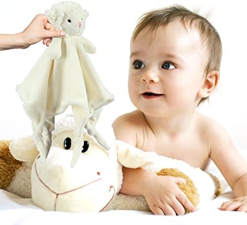 CREVENT Cozy Plush Baby Security Blanket Loveys with Animal Face Ivory Sheep
