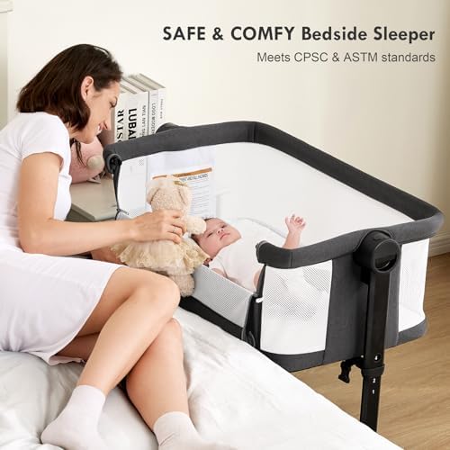 Taylengrow Baby Bassinet Bedside Sleeper - All-Mesh Portable 5 Heights