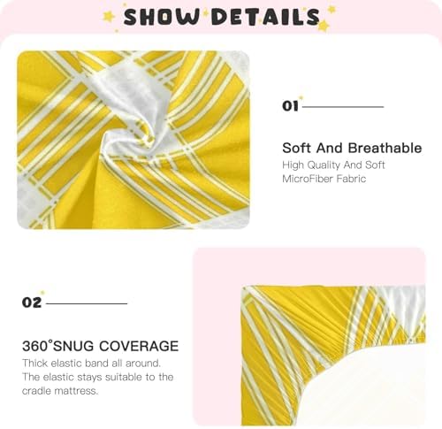 Wassud Yellow Gingham Crib Sheets for Boys Girls