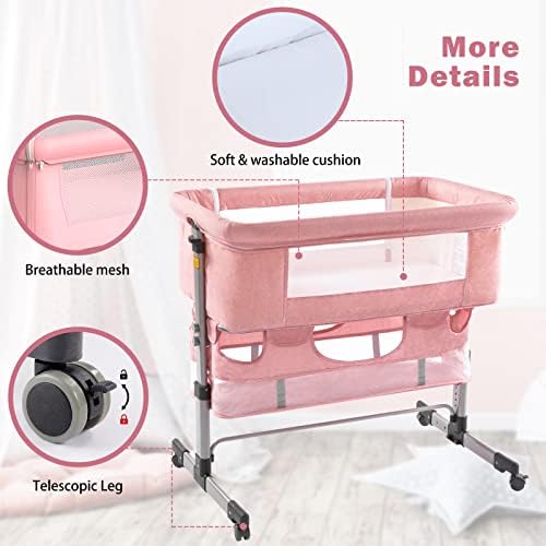 Ihoming Baby Bassinet Bedside Sleeper with Storage Pink